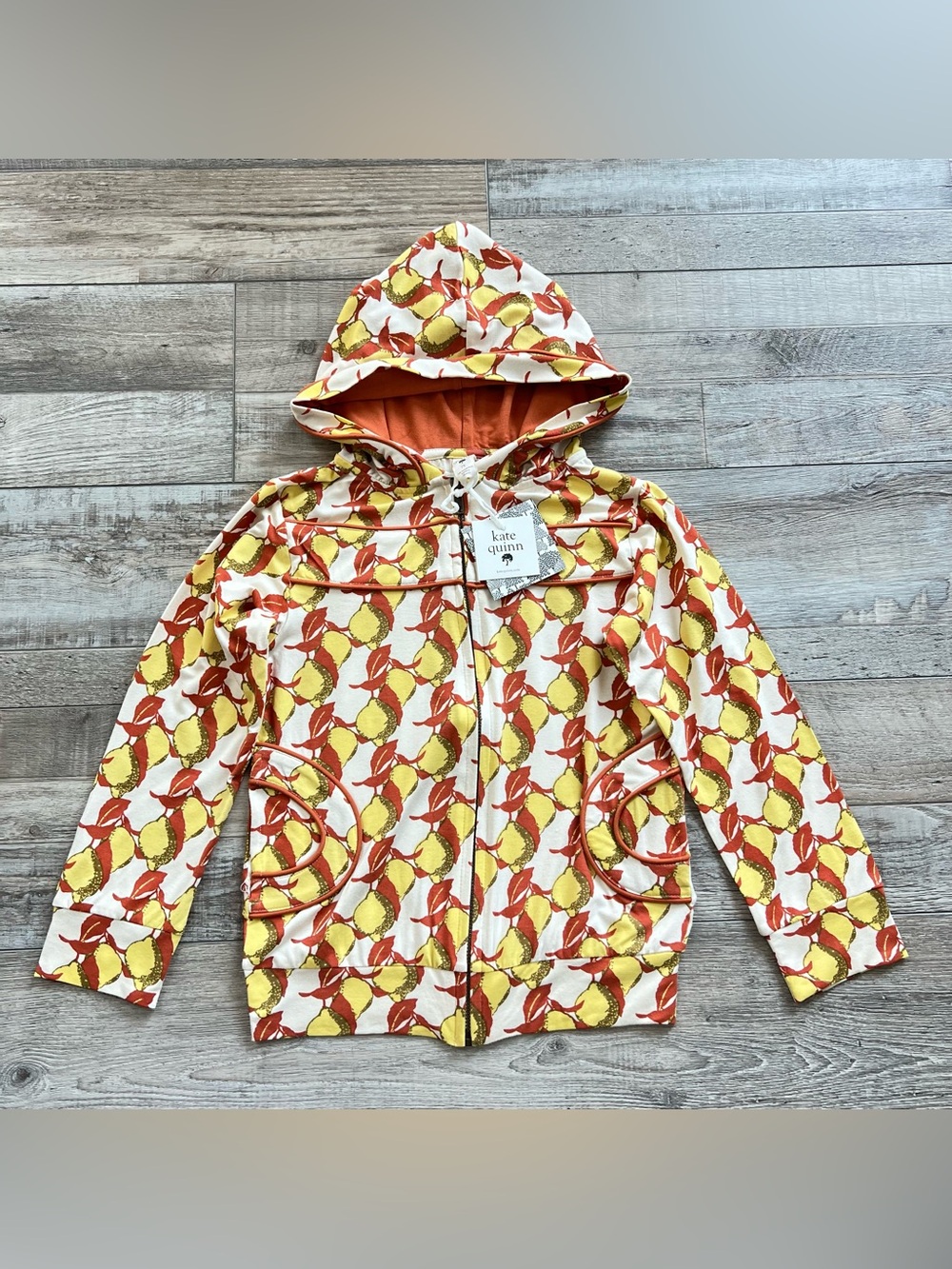 NWT Kate Quinn Bamboo Fall Lemons Zip Up Hoodie Size 7